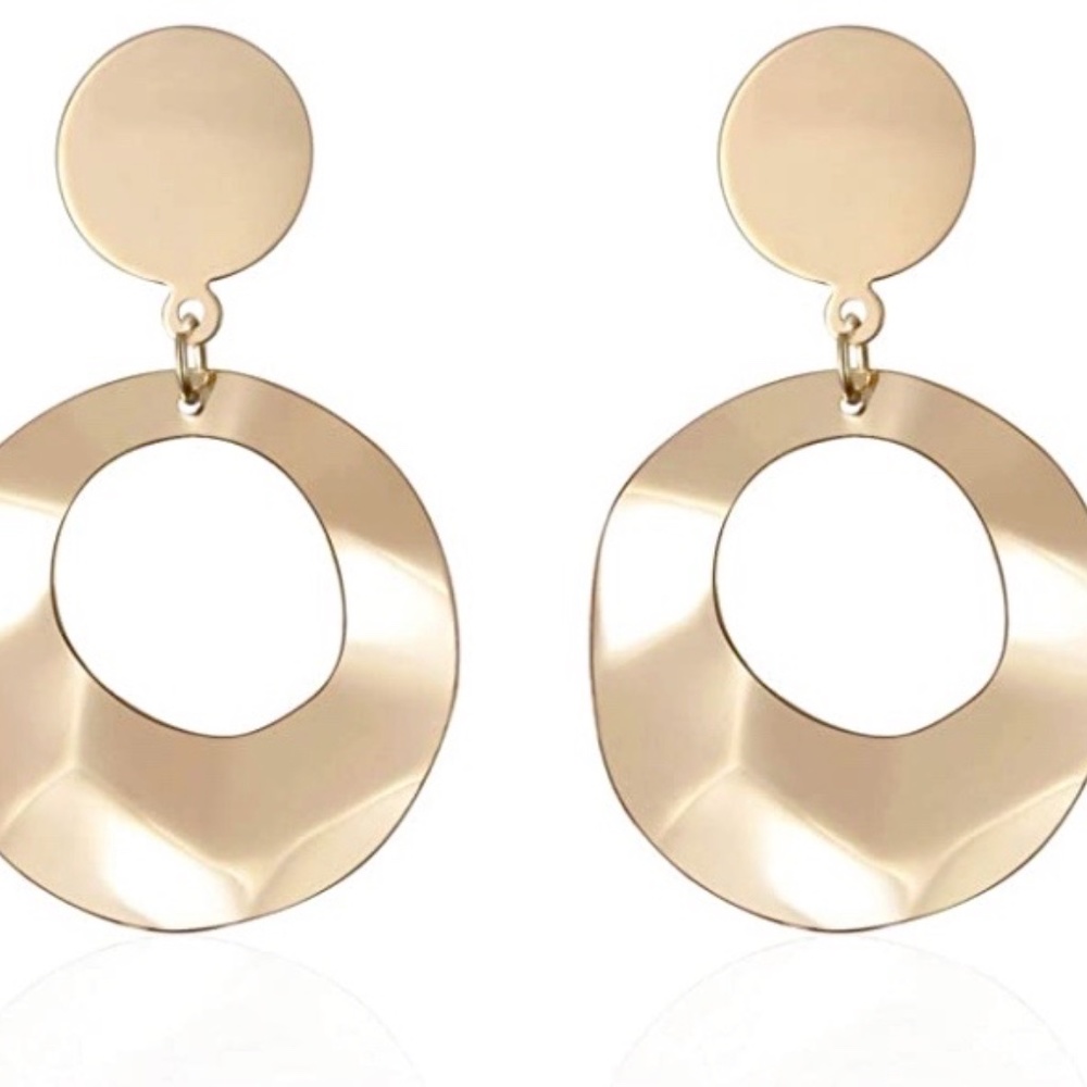 Large Gold Round Dangle Drop Earrings